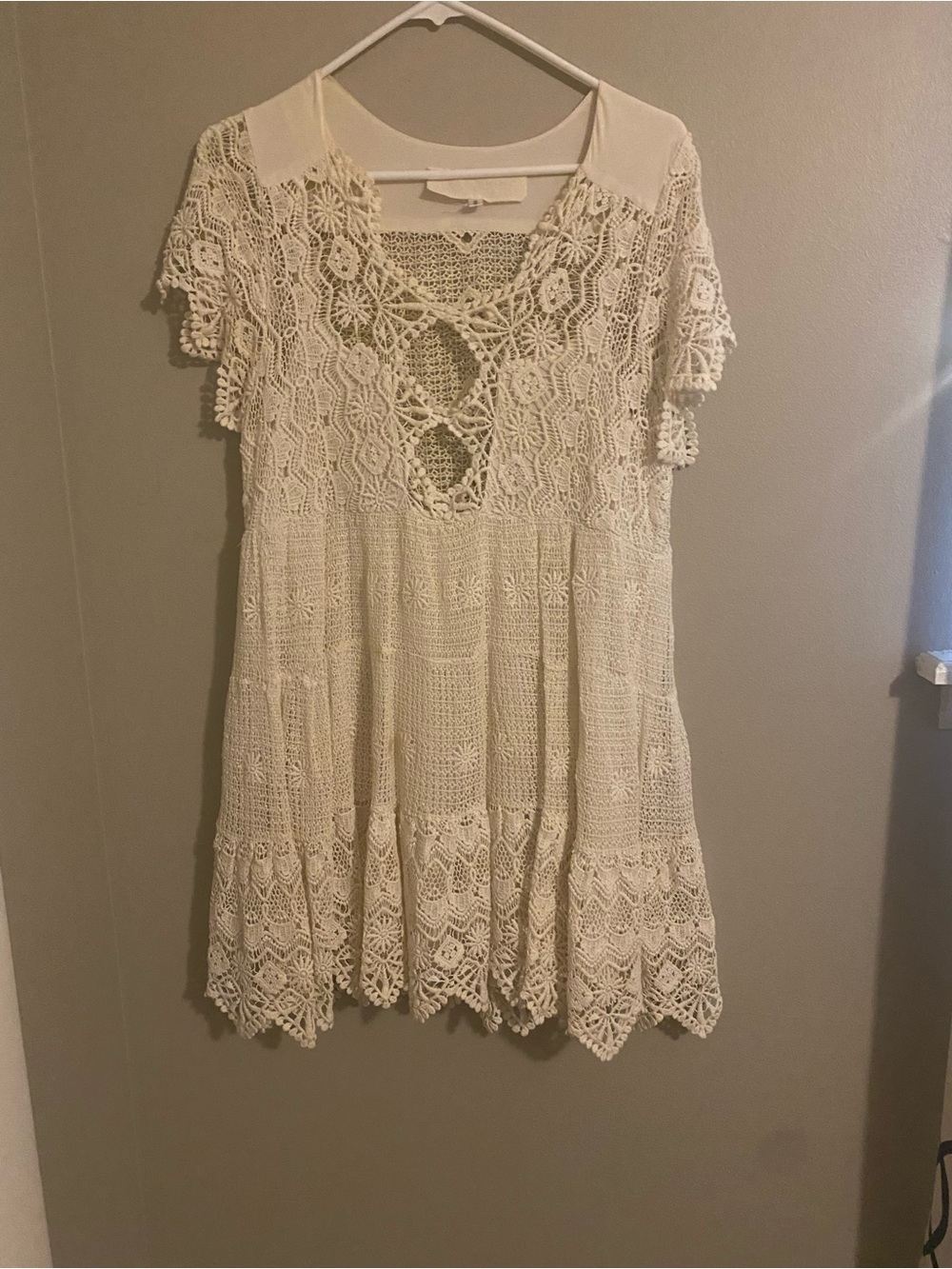 Jen pirate booty lace and Crochet Short Sleeve Dress - Ivory/Cream